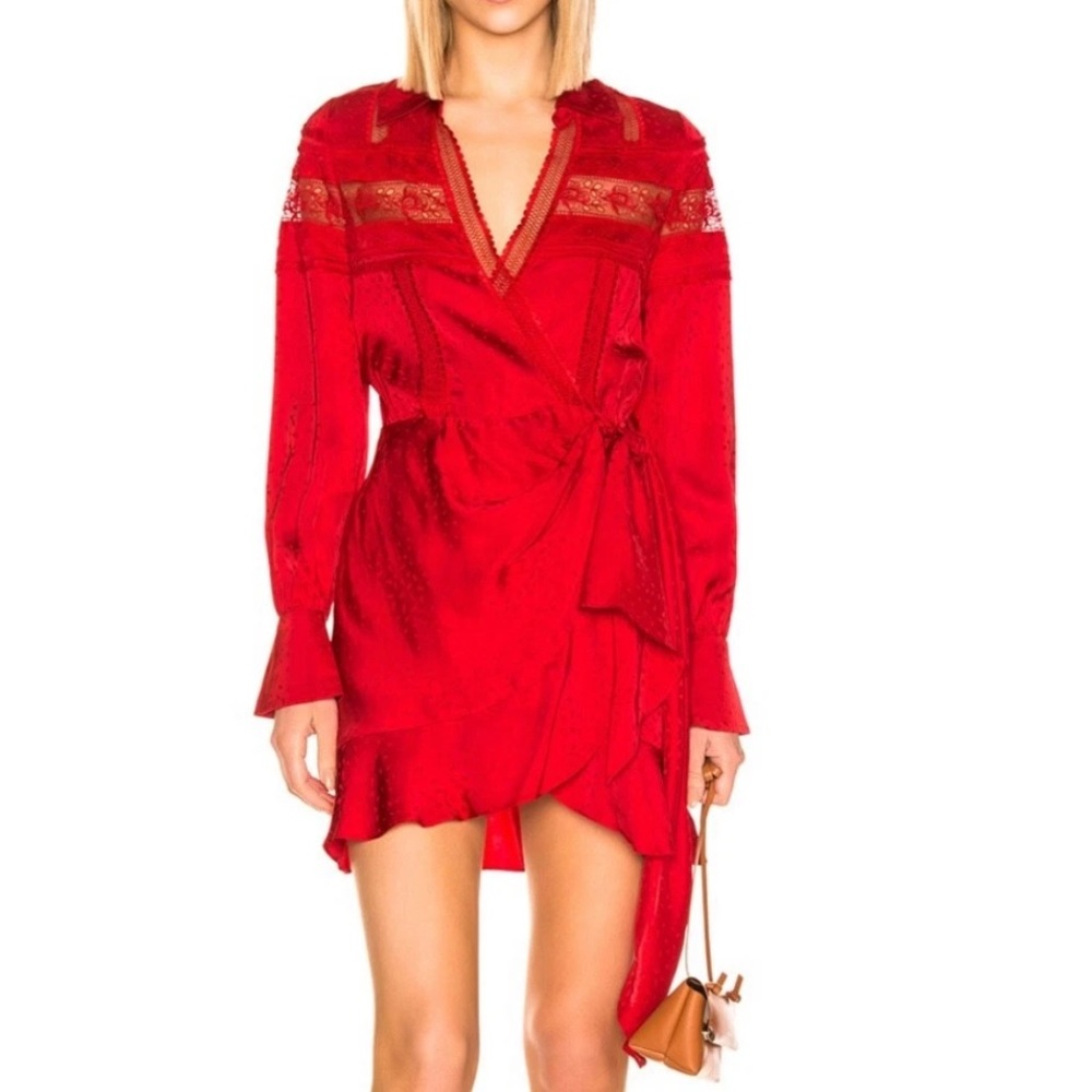 Self-Portrait Red Lace Wrap Dress – Size 2 | Holiday Party / Cocktail